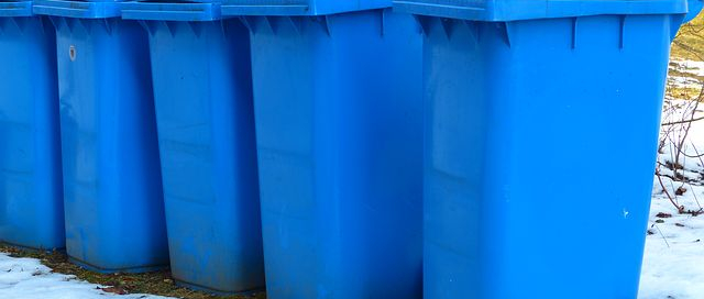 blue garbage bins